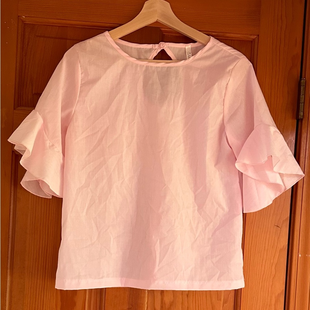 Liv Los Angeles 100% Cotton Light Pink Blouse Ruffle Sleeve Top Small